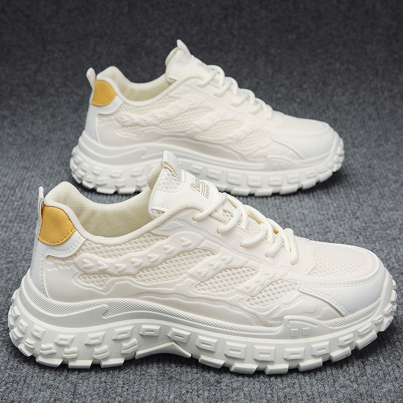 Men's winter work shoes: breathable, wear-resistant, anti-slip, tire tread sole, black athletic style, height increasing, trendy dad shoes