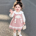 Girls' dress - spring/autumn  new collection - baby girl faux two-piece doll collar princess dress - stylish bunny dress for toddlers