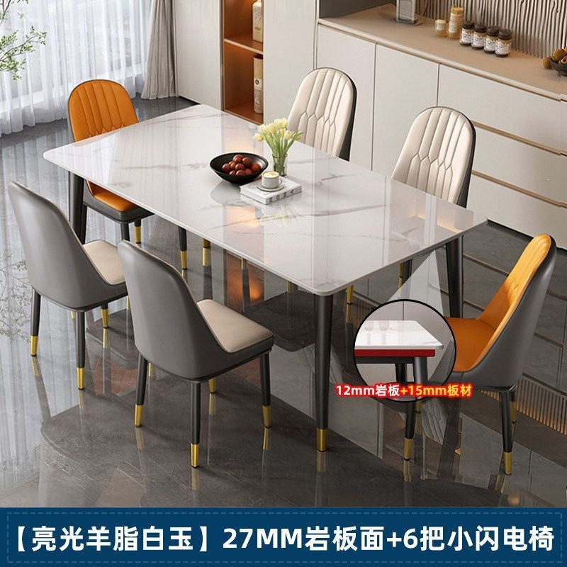 Rock slab dining table and chair combination rectangular for home small apartment medieval style modern casual rental house dining table