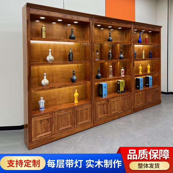 Solid wood tea display cabinet, tobacco and wine cabinet, supermarket convenience store, native products display cabinet, dry goods, agricultural products shelf