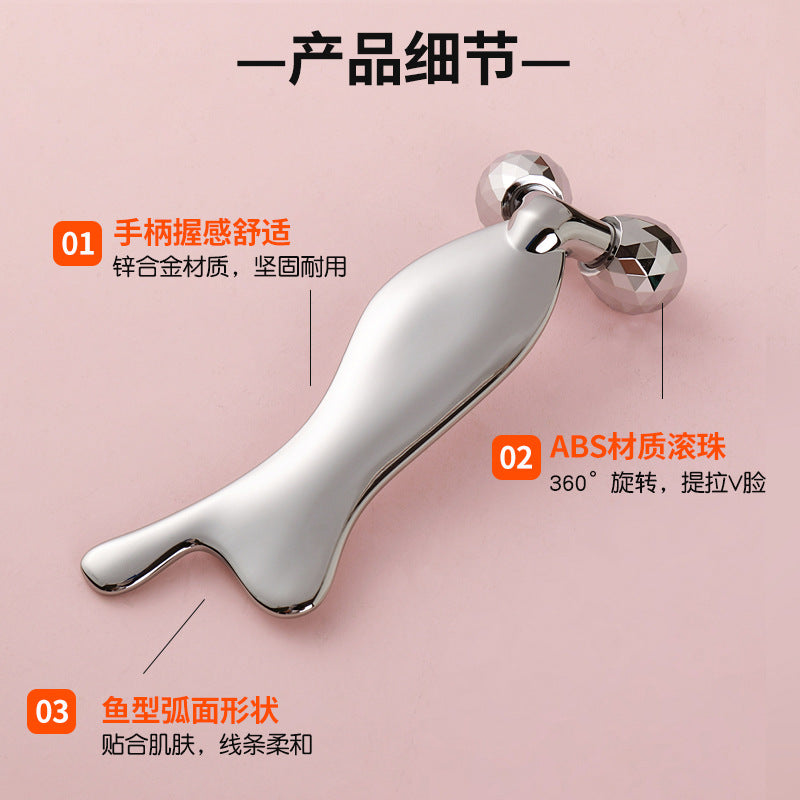 Manufacturer's 3d roller massager, facial lifting and firming v-face beauty massage stick, handheld metal scraping instrument