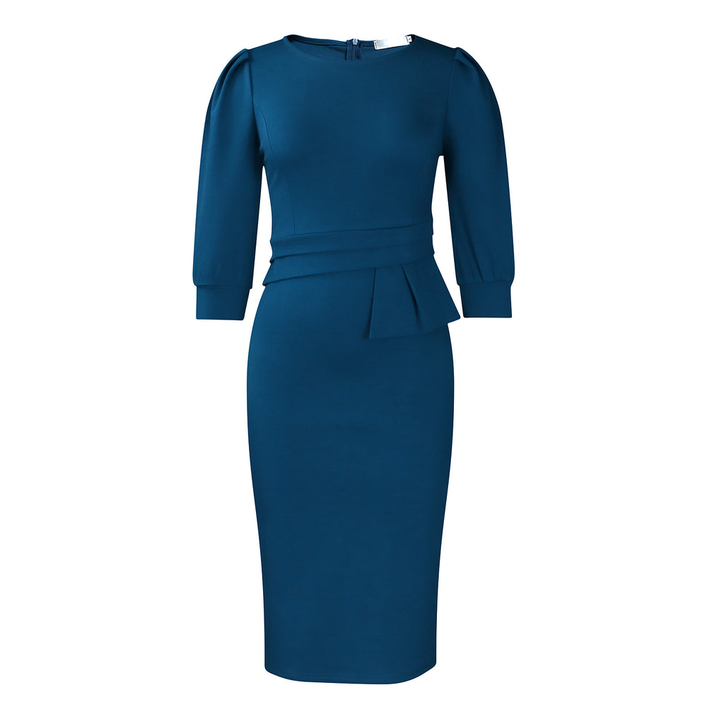 C8612 european and american plus size  new fashion solid color crew neck tie-waist ol bodycon african dress