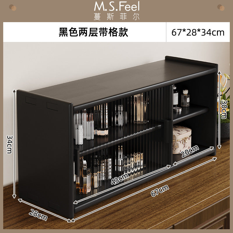 Solid wood desktop cosmetics storage box rack countertop sundries storage cabinet desk figure display finishing cabinet