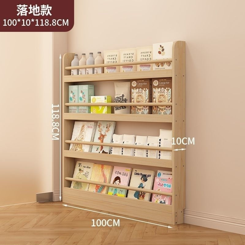Ultra-thin door rear bookshelf against the wall for home bedroom door rear storage rack multi-layer storage solid wood all-in-one picture book storage
