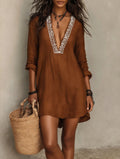 Independent station fashion cross-border women's clothing  summer new arrival v neck mid-sleeve vacation style eleganceelegantdress
