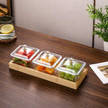 With lid [acrylic 3-compartment transparent hammered texture] + bamboo tray