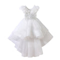 Girls' mesh evening gown, flower girl wedding dress for mid-to-large children, princess dress with train, european and american style, ages 3-14