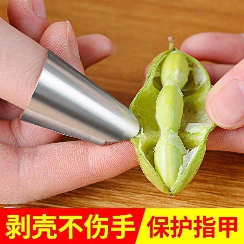 Edamame peeling artifact broad bean peeling picking vegetable beans iron nail cover stainless steel protective finger ring tool