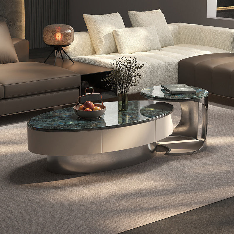 Ready-to-ship natural marble coffee table, italian-inspired minimalist luxury, oval-shaped, various sizes, combination tea table set, wholesale high-end coffee table for living room