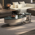 Ready-to-ship natural marble coffee table, italian-inspired minimalist luxury, oval-shaped, various sizes, combination tea table set, wholesale high-end coffee table for living room