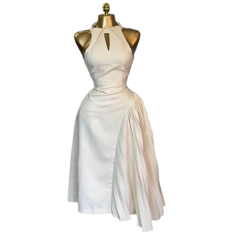 European and american cross-border women's fashion:  summer new arrival - elegant halter neck cutout irregular sleeveless dress with unique design