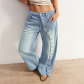 Fashionjeans women's team button slit loose jeans retro washed detachable buttons draped mop pants