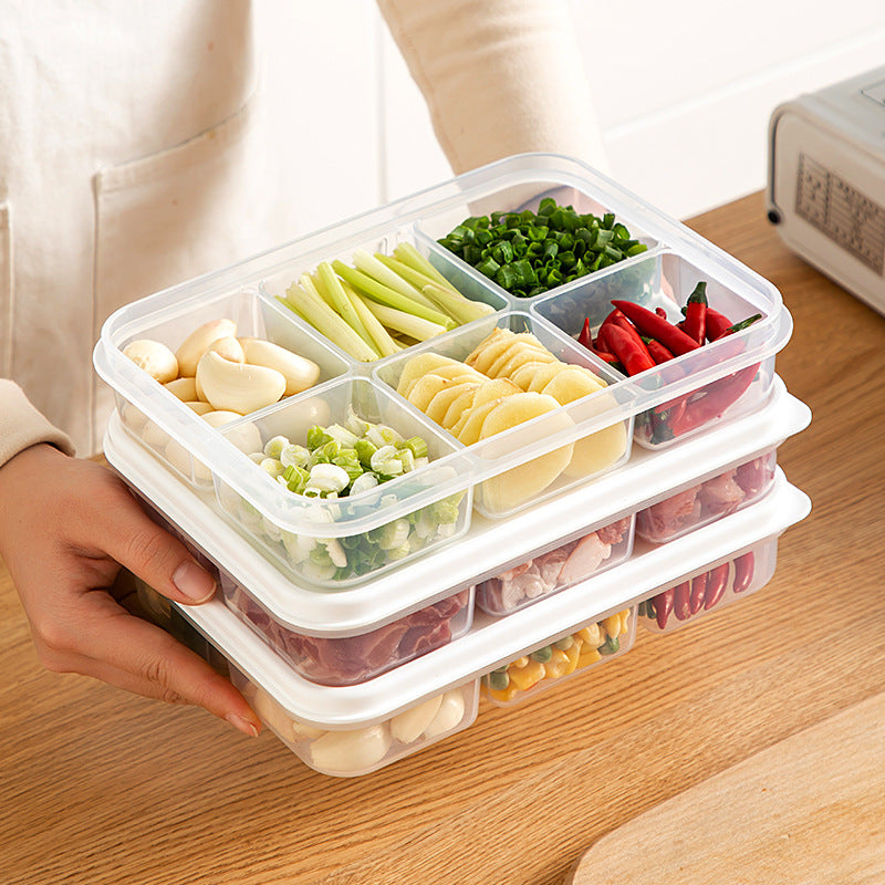 Sealed grid kitchen food storage box transparent food grade vegetable frozen meat sub-packaging refrigerator fresh storage box
