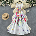 French sleeveless printed dress - women's slimming, figure-flattering, flowy maxi dress - summer korean style, vacation chic, elegant and chic dress