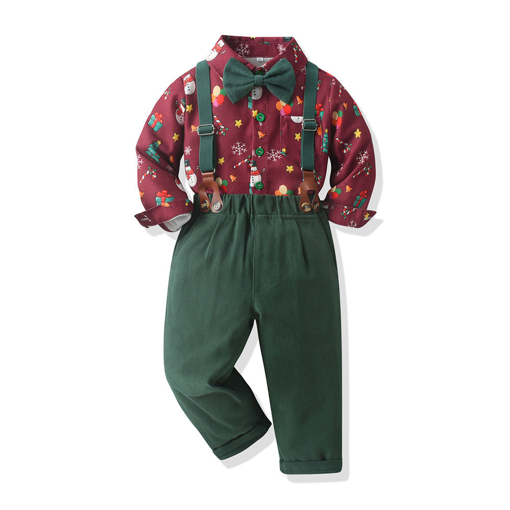 New arrivals: autumn collection - boys' cotton long-sleeve shirt & overalls set - perfect for first birthday & christmas gifts (cross-border e-commerce)