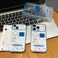 Suitable for apple 17pro mobile phone case blue frame hand-painted cat note english large window iphone16 protective cover