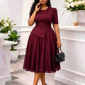 D637 european and american style women's clothing  summer new fashionable socialite lace patchwork high-waisted plus size faux two-piece dress