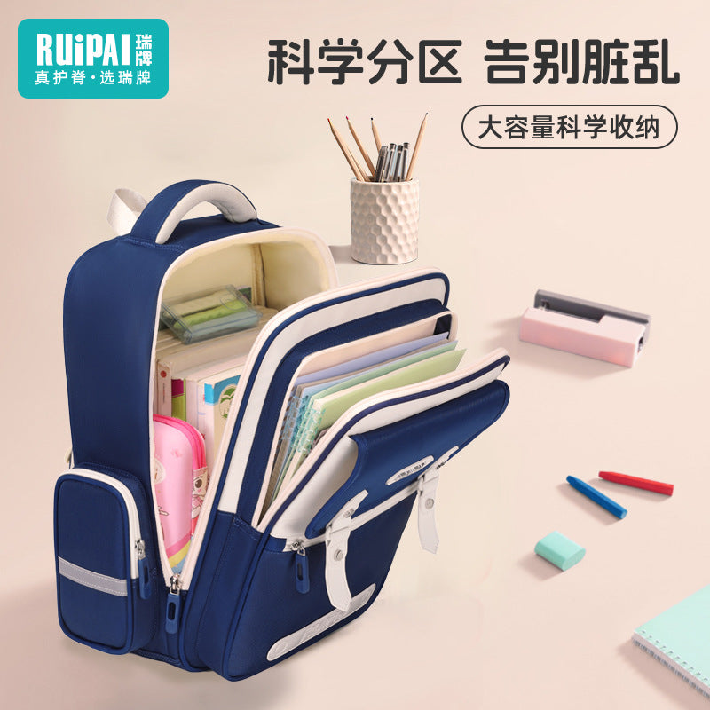 Rui brand primary school students spine care schoolbag for grades 5-6, large-capacity burden reduction for men and women, water-proof children's cloud schoolbag for men