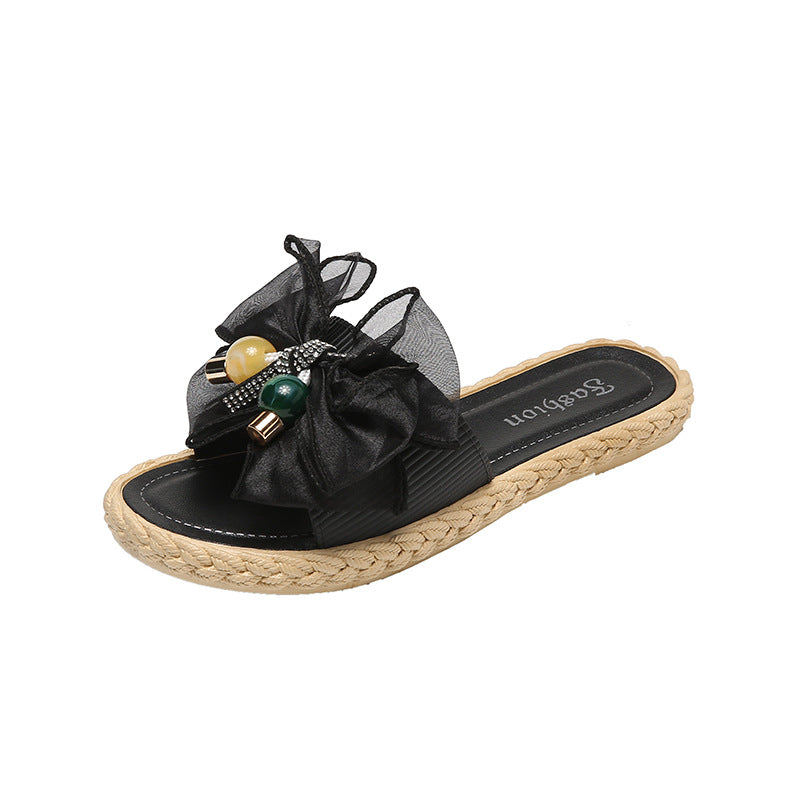 Fairy-style women's flat sandals, non-slip, perfect for summer 2024. featuring a bow detail, ideal for the beach or everyday wear