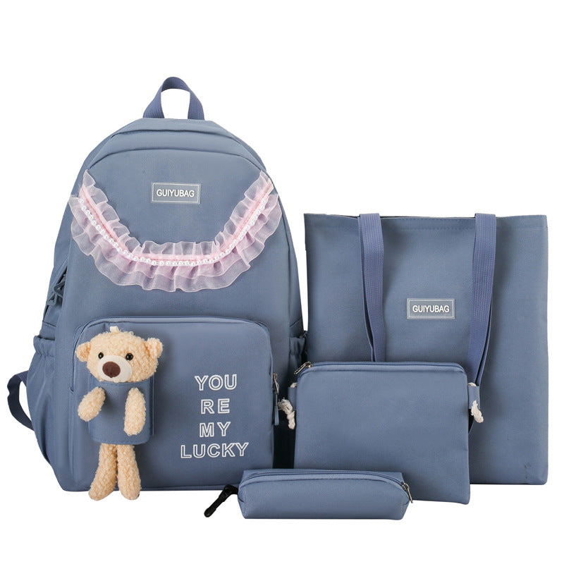 New Korean version of large-capacity student schoolbag cartoon cute bear doll girl backpack primary and secondary school backpack