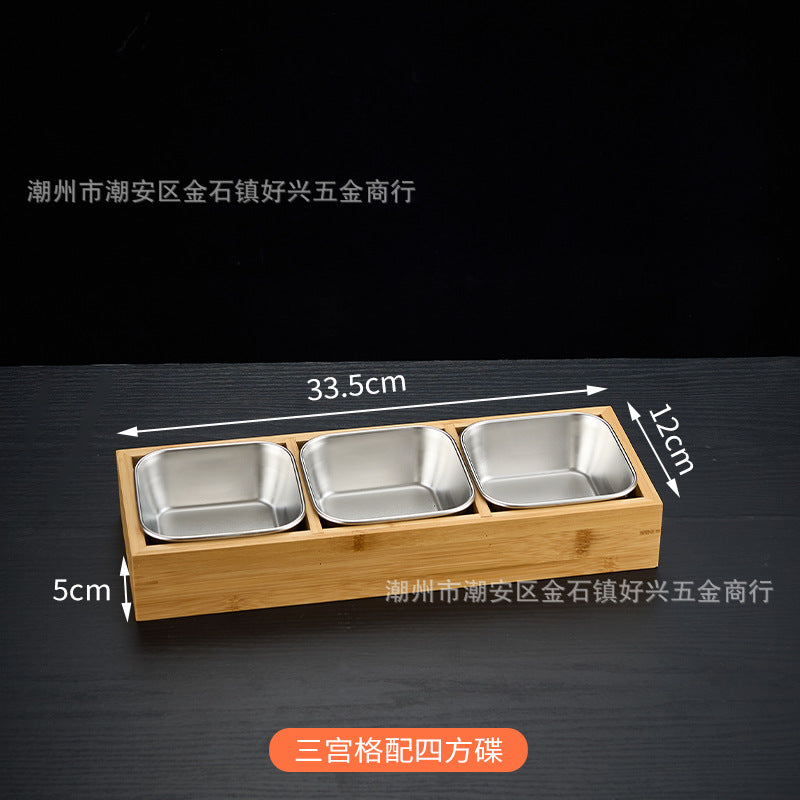 Creative nine-square grid tableware commercial hot pot restaurant barbecue restaurant beef vegetable platter bamboo tray divided grid dinner plate