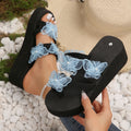 2025 new summer wedge heel thong sandals - butterfly design, plus size, high heel, thick sole, beachwear, dropshipping available
