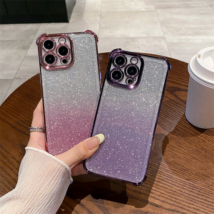 Suitable for apple 16pro four-corner anti-fall electroplated mobile phone case iphone15/14 glitter ring holder protective cover