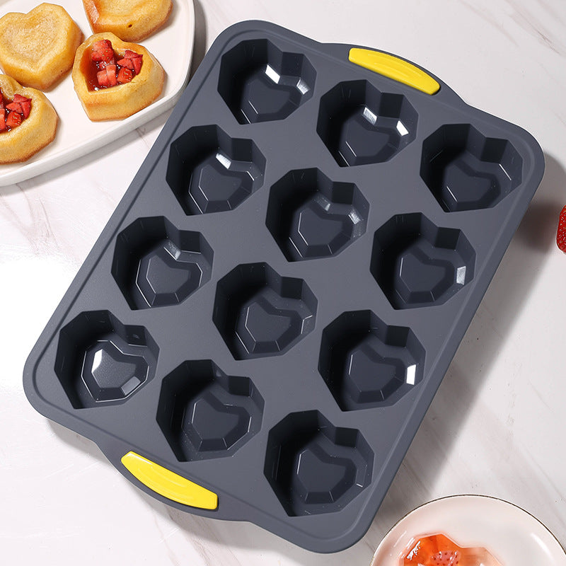 12-cavity heart-shaped non-stick baking pan - perfect for bread, heart-shaped puddings, jellies, chocolate cakes, and more!