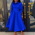 D532  european and american women's clothing  autumn new arrival big swing solid color turn-down collar long sleeve a-line dress african dress