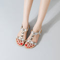 New summer flat heel retro ethnic open-toe sandals women's plus size beach shoes studded sandals