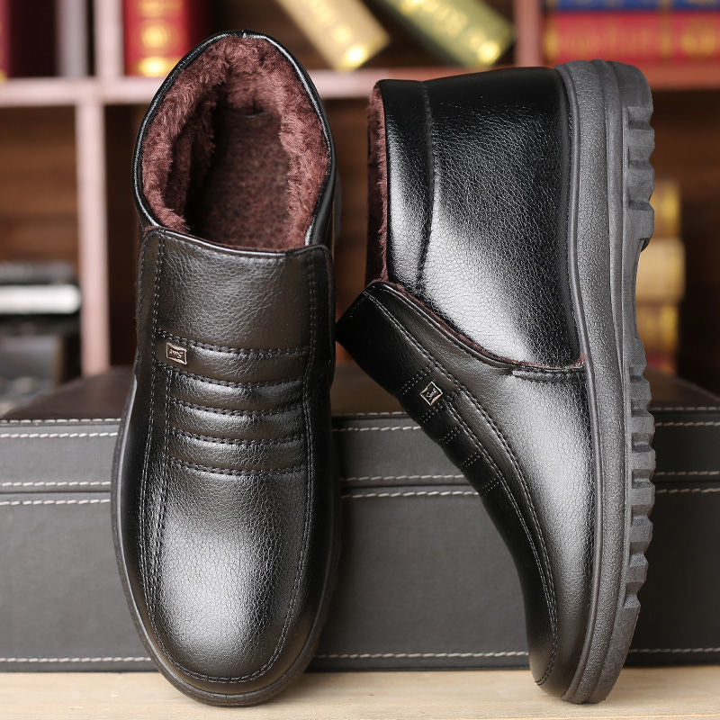 Men's winter warm cotton shoes - fleece lined, non-slip, casual high-top cotton shoes for men, elderly cotton shoes, men's leather cotton shoes for seniors