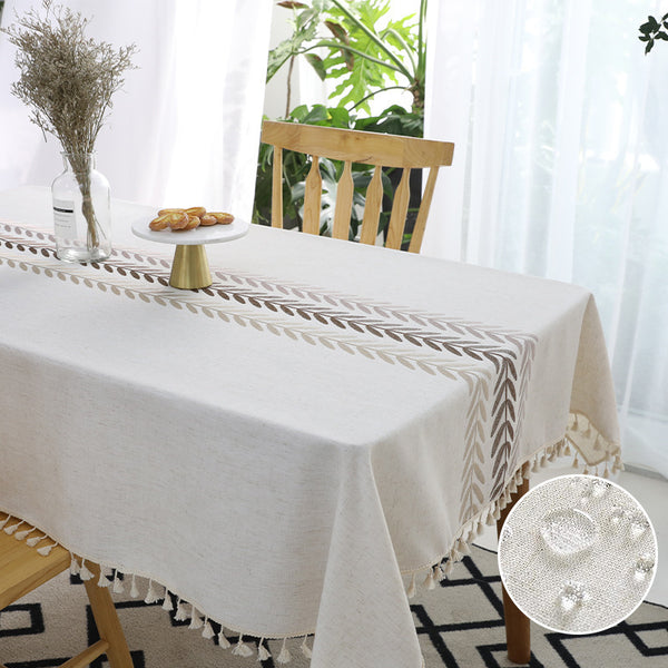 Cross-border waterproof cotton and linen tablecloth fringed embroidery rectangular household dining table cloth tablecloth coffee table dust cover free shipping