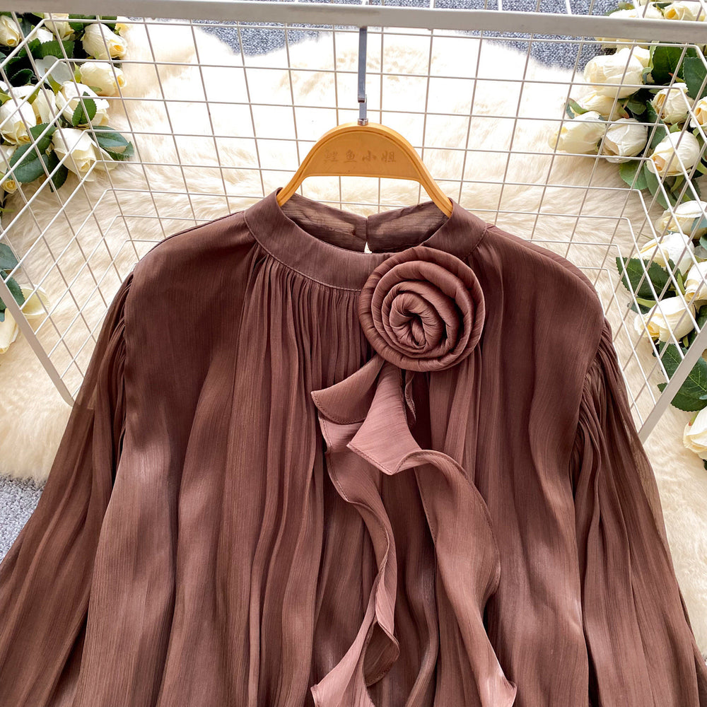 French aristocrat court style 3d floral embellished long sleeve blouse - unique, chic, and high-end women's top