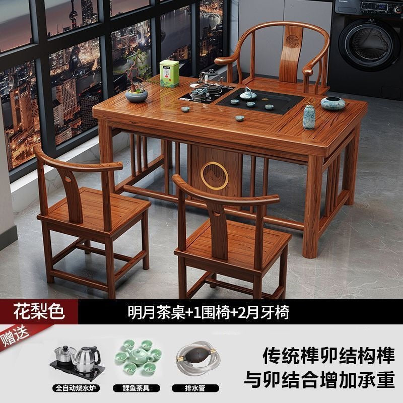 New chinoiserie balcony coffee table solid wood table and chair combination tea table small apartment for home kung fu tea table all-in-one complete set
