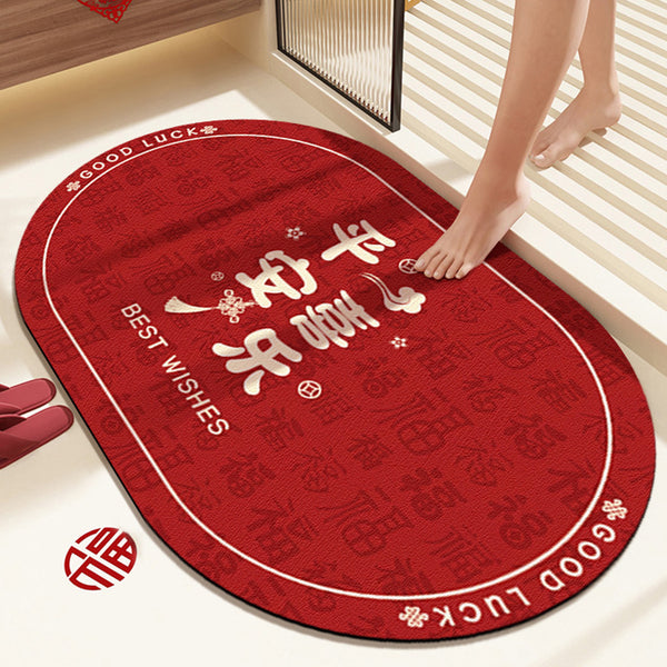 Toilet floor mat soft diatom mud absorbent red bathroom non-slip foot mat door quick-drying bathroom New Year's mat