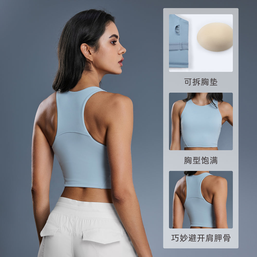 Trendy bestseller: round neck yoga tank top with built-in bra pads - barely-there feel, high-stretch, compression sports bra for women - dt169