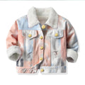 New arrivalkids winter outweargirlk-style tie-dye thick imitation cashmerelapel baby denim fleece-lined cotton jacket