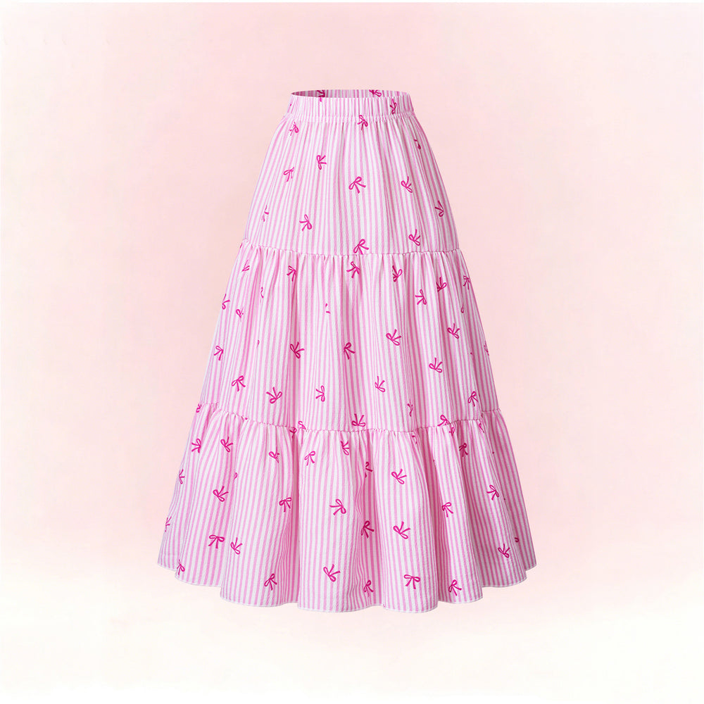 Girls' midi skirt, floral print flowy skirt
