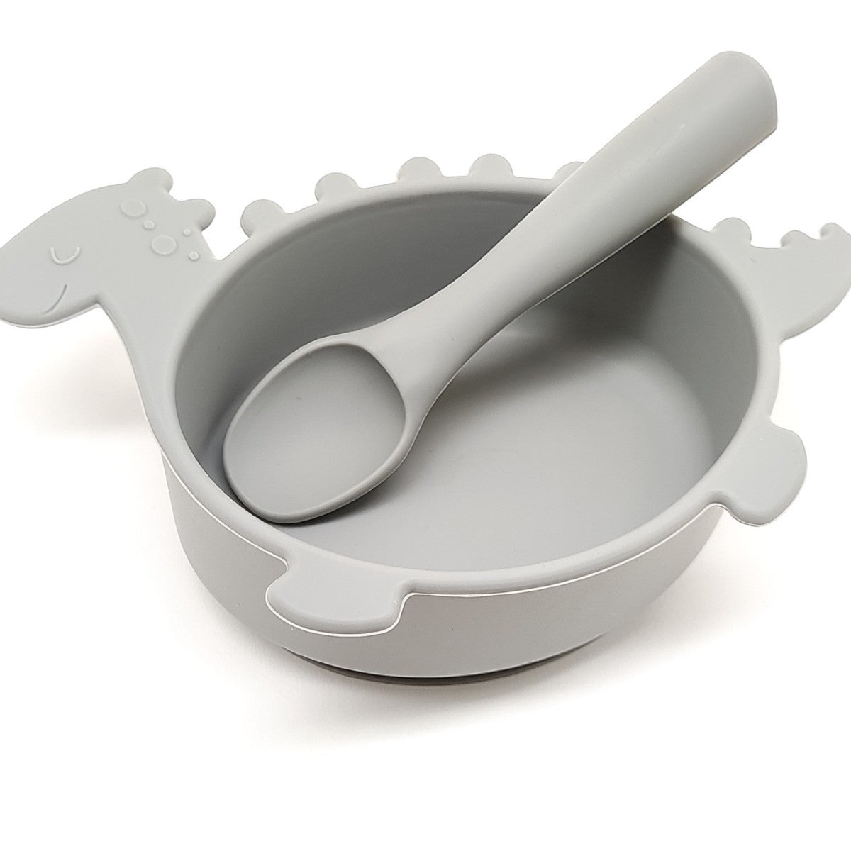 Cross-border hot-selling silicone dinosaur bowls and spoons, Mengqu non-slip tableware two-piece set, baby complementary food silicone bowls and spoons wholesale