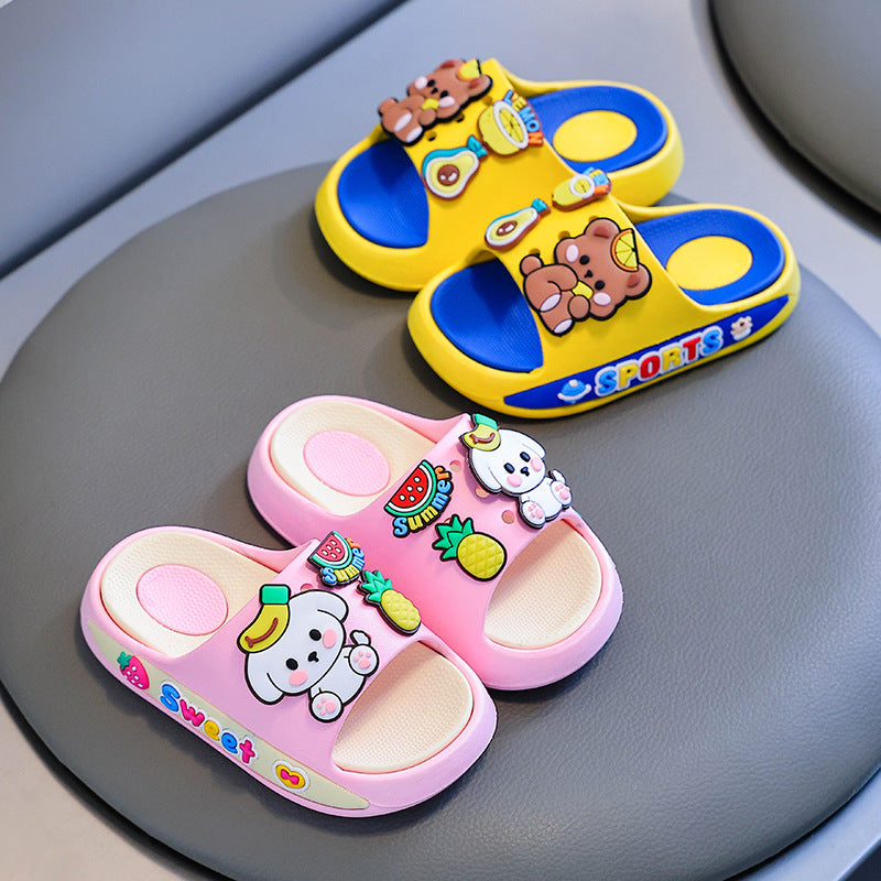 Kids' summer slippers: boys' and girls' indoor home cartoon non-slip soft sole cute outdoor sandals for toddlers and big kids