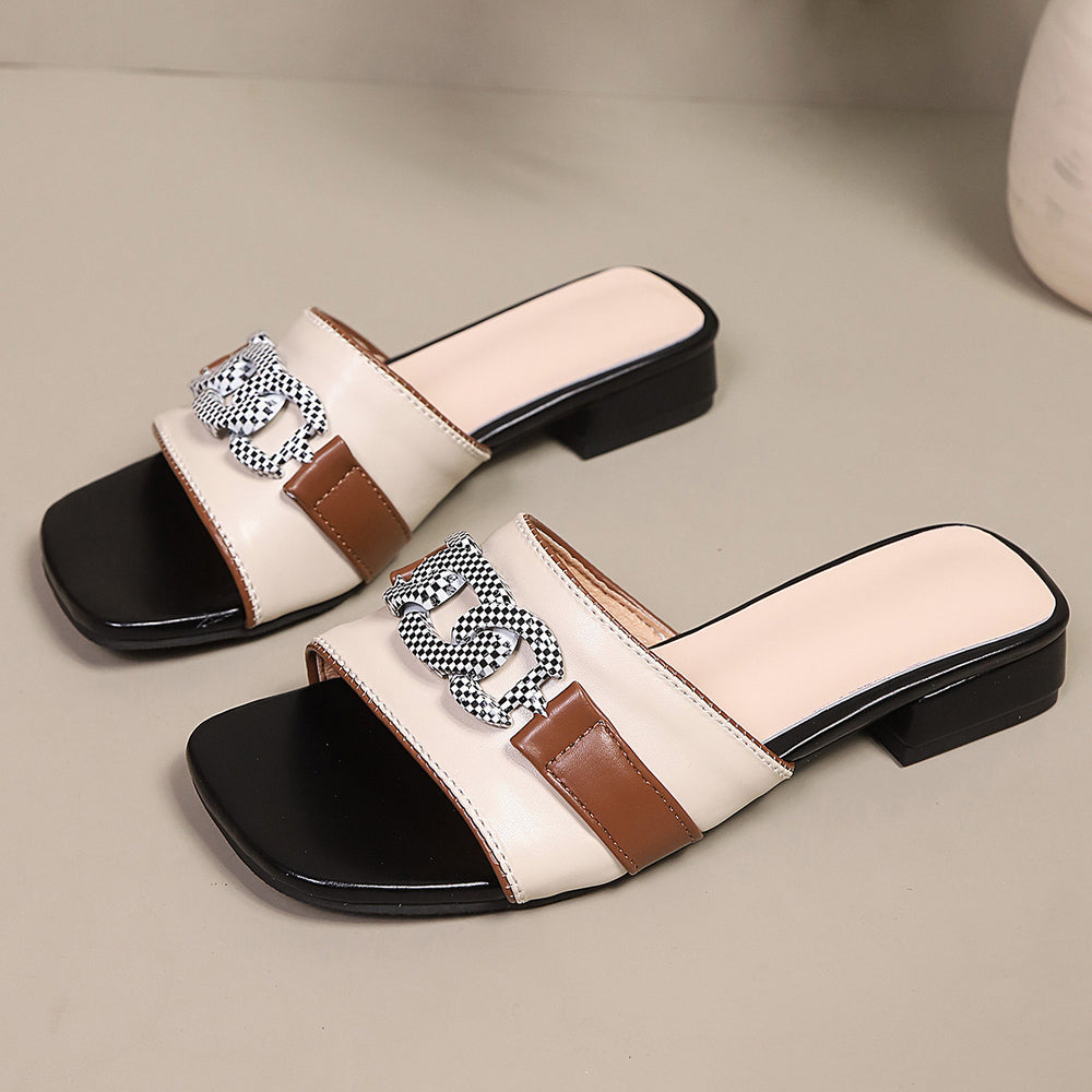 2026exportplus size small fragrant style sandals square toe thick heel flip-flops summerwork clothingeasiest for matchoutwear low heel sandals