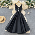 Accessible luxury socialiteclassy sense of heavy industry diamond-encrusted v neck suspender waist dress female french large swing fluffy dress