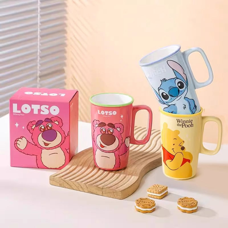 Cartoon straight cup 500ml large-capacity ceramic mug handle cup gift box household water cup unisex
