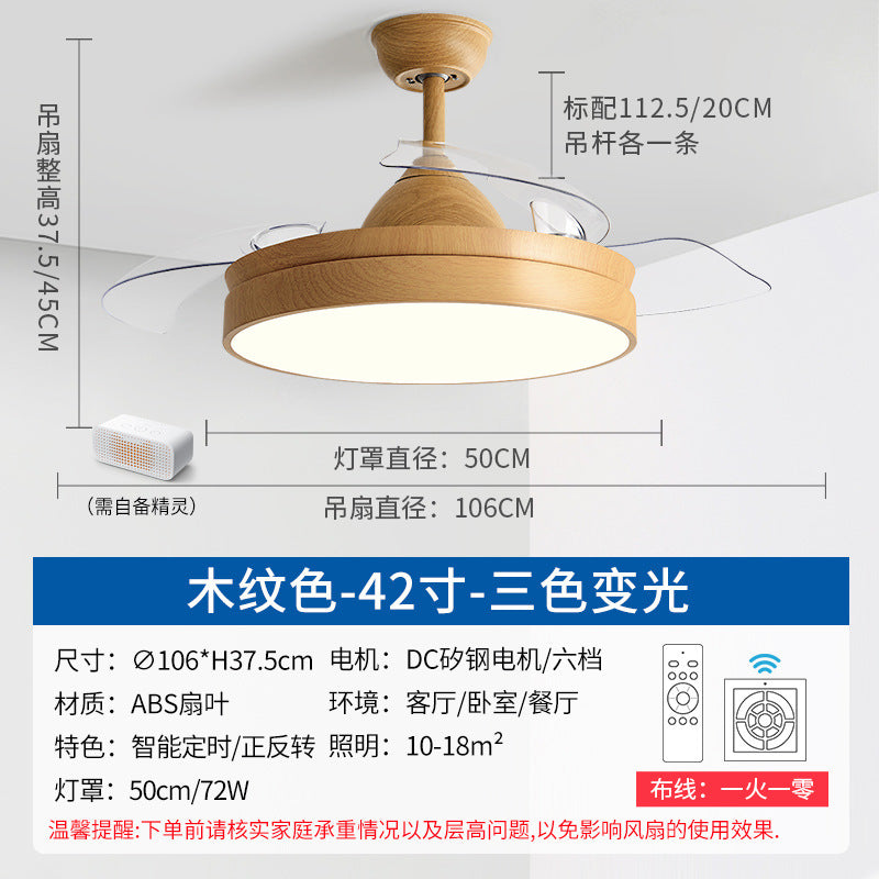 Zhongshan Lighting Fan Light 2025 New Home Living Room Invisible Ceiling Fan Light Nordic Restaurant Simple Fan Chandelier