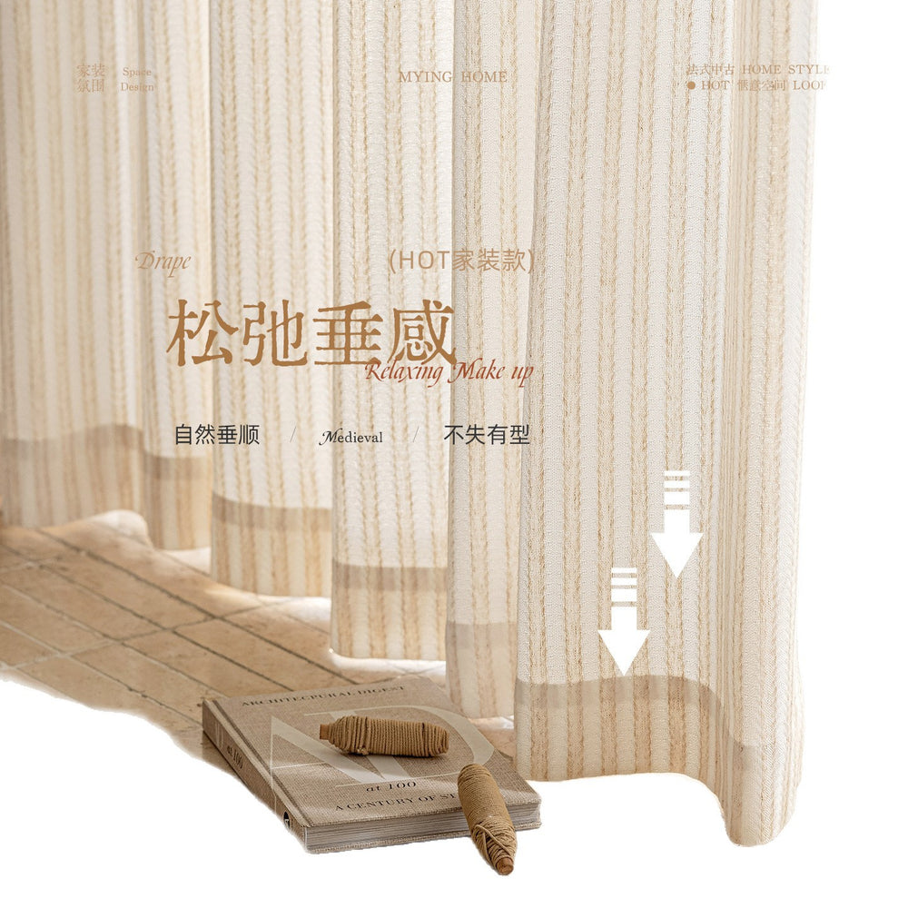 New rice-flower-scented linen gauze curtain, light-transmitting and opaque window gauze, living room balcony, medieval style window gauze, wheat-ear pastoral style