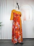 African plus size women's printed off-the-shoulder dress -  export fashion european and american cross-border spring/summer chiffon maxi dress