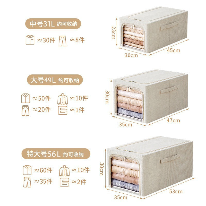 Large visual window, clothes storage box, underwear storage zipper, cotton and linen storage, steel frame folding, deepening, moisture-proof finishing