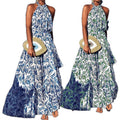 Ready-to-ship  summer new arrival: cross-border women's fashion sleeveless midi halter neck vacation print dress