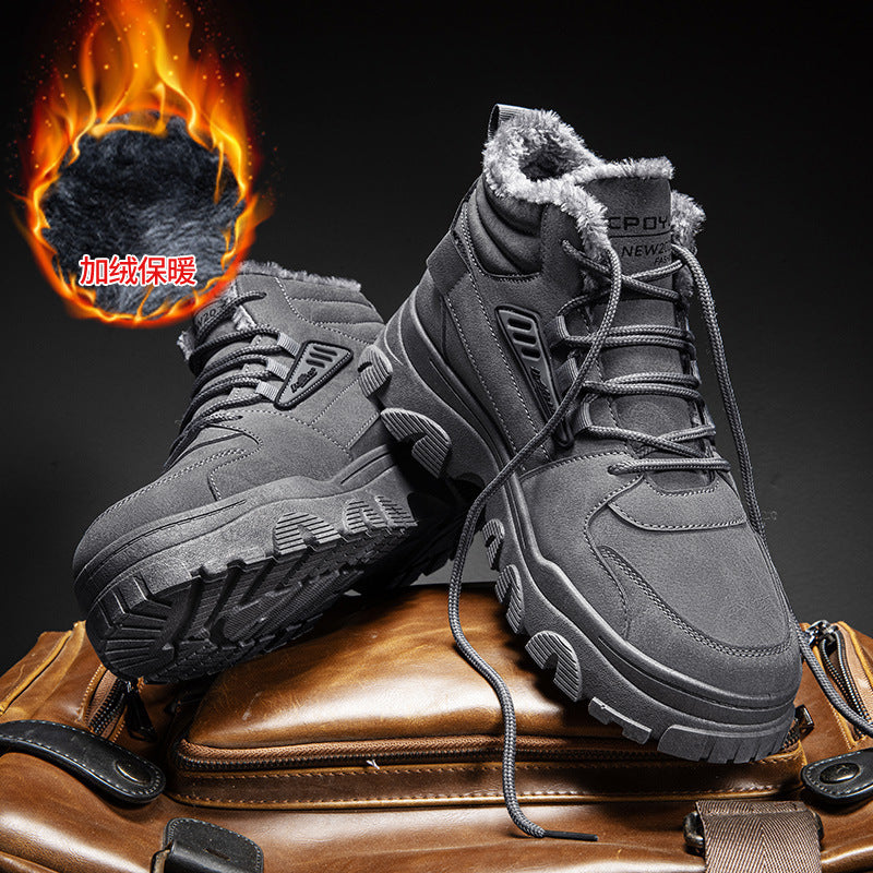 Autumn spring high-top men's shoes 2025new arrivalfleece-linedheattech cotton shoes casualworkwear shoes men's trendy shoes boots