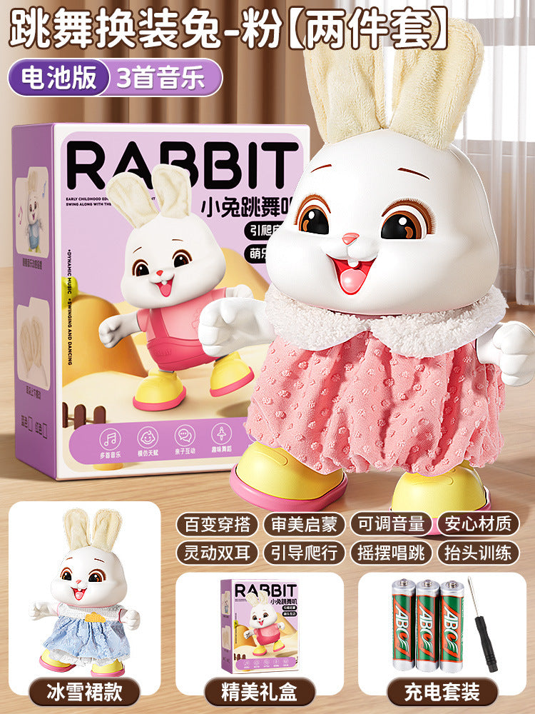 Electric dancing rabbit toy for infants and toddlers - crawling, head-up training, singing, newborn early education, and dress-up fun